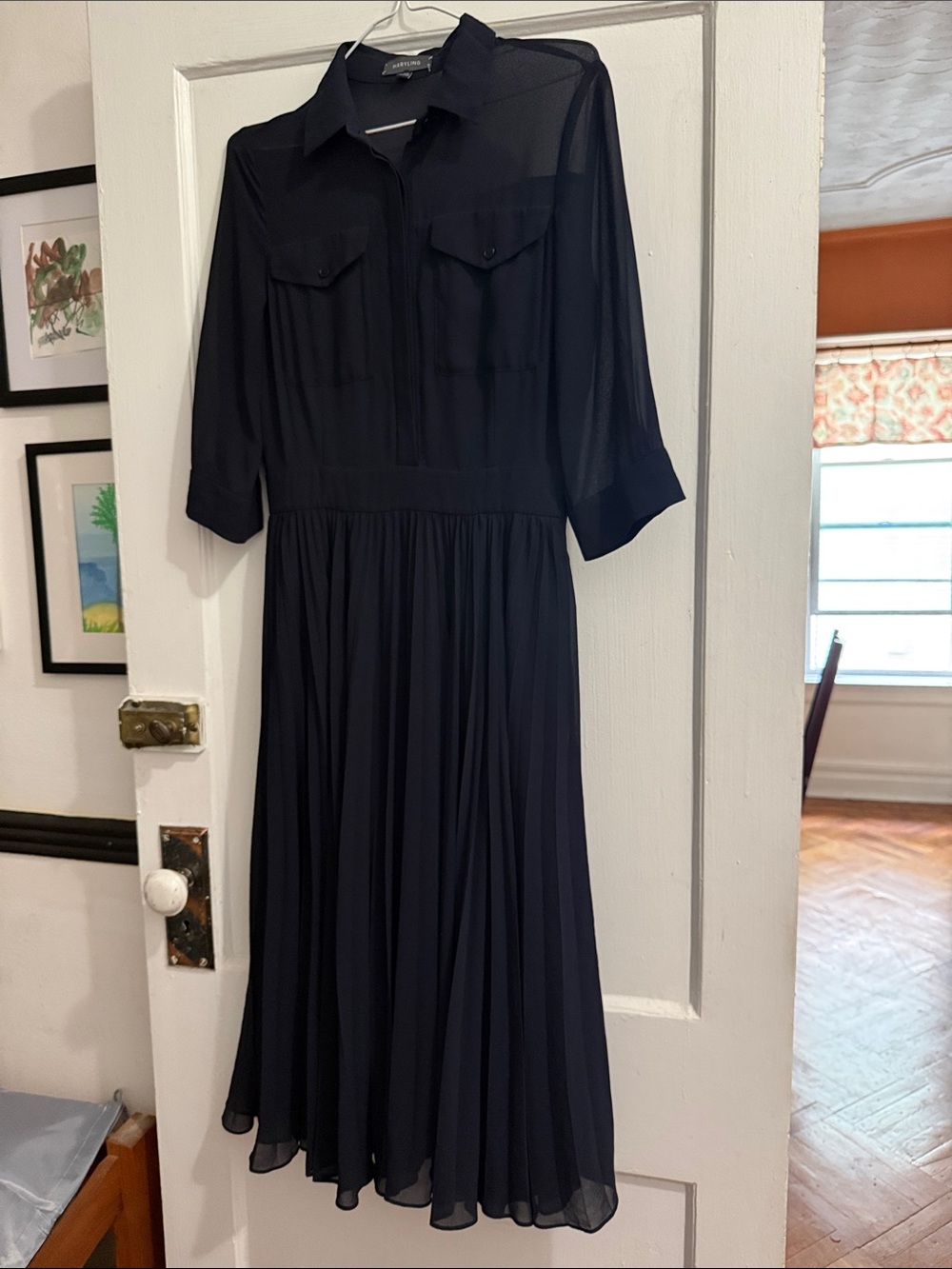 Maryling Italian luxury brand,3/4 Sleeve Pleated Midi Shirt Dress